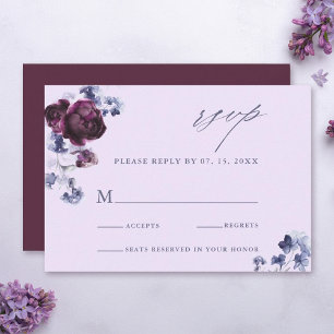 Cartons Réponse Plum Purple & Indigo Blue Floral Mariage élégant
