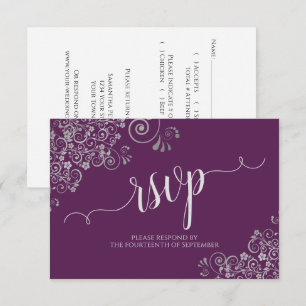 Cartons Réponse Plum violet & Argent Élégant Mariage de calligraph