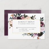 Cartons Réponse Plum violet et Mariage floral rose mauve (Devant / Derrière)