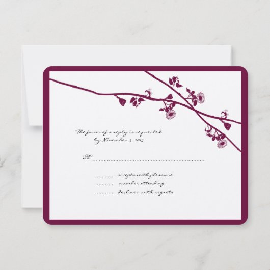 Cartons Réponse Plum violet Fleur sauvage Branches Mariage (Dos)