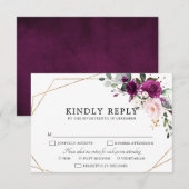 Cartons Réponse Plum violet Roses roses rose pâle Mariage géométri (Devant / Derrière)