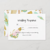 Cartons Réponse Plumes Boho rose et or (Devant / Derrière)