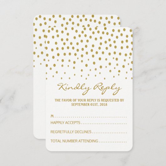 Cartons Réponse Point Polka Or - Blanc & Or - Mariage (Devant / Derrière)
