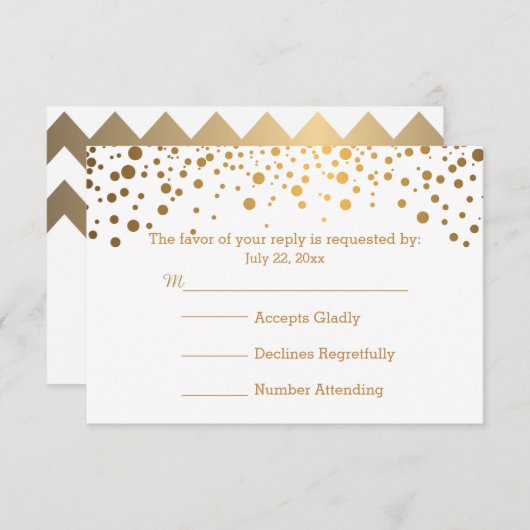 Cartons Réponse Points Confetti Or Élégants | Blanc (Devant / Derrière)