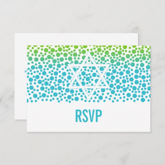 Cartons Réponse Points Confetti Turquoise Lime Green Bat mitzvah R (Devant / Derrière)