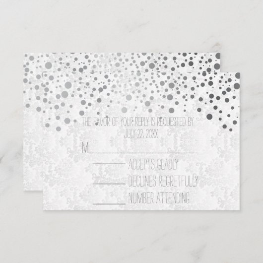 Cartons Réponse Points En Argent Confetti Élégants | Blanc (Devant / Derrière)