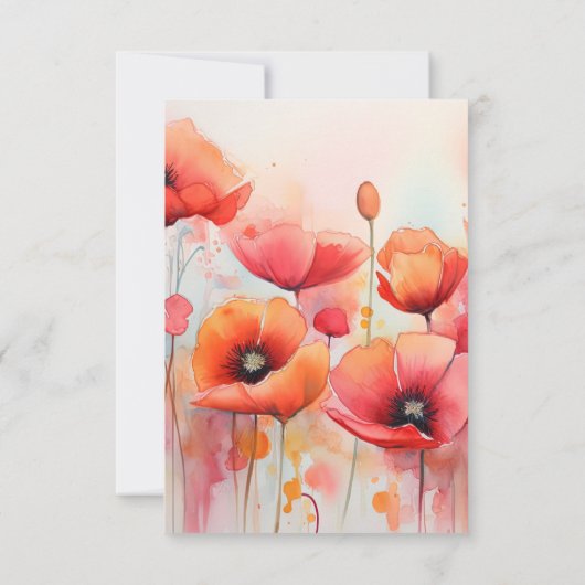 Cartons Réponse Poppies rouges dans un Mariage d'aquarelle de cham (Dos)
