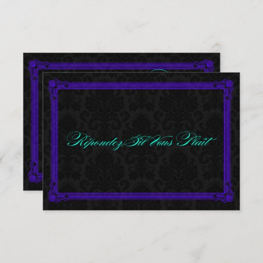 Cartons Réponse Poster Turquoise électrique et violet style mariag (Devant / Derrière)