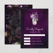 Cartons Réponse Pot de fleurs violet foncé pour mariage Moody (Devant / Derrière)
