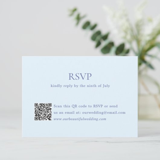 Cartons Réponse Poudre moderne bleu QR Code élégant mariage (Debout devant)