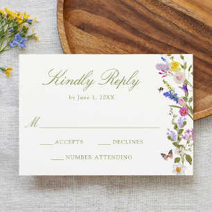 Cartons Réponse Prairie de Fleurs Sauvages Colorée Crème Mariage