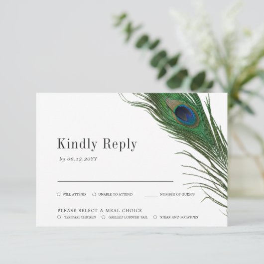 Cartons Réponse Présentation de Paon | Choix de repas pour la cart (Debout devant)