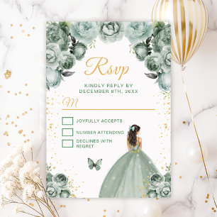Cartons Réponse Princesse aux cheveux bruns verts sauge et or