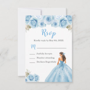 Cartons Réponse Princesse Florale en Robe Bleue Lumière Quinceaner
