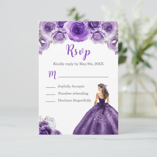 Cartons Réponse Princesse Florale en robe violette foncée (Debout devant)