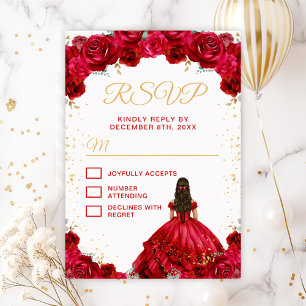 Cartons Réponse Princesse Rouge Florale Quinceañera
