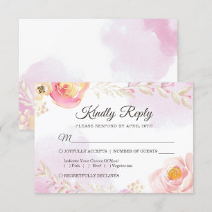 Cartons Réponse Printemps Watercolor Girly Rose & Gold Wedding RSV