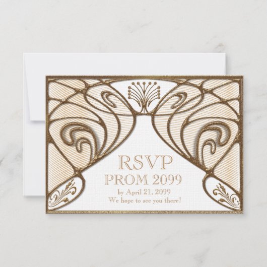 Cartons Réponse PROM RSVP, Grand Gatsby, or sur blanc (Devant)