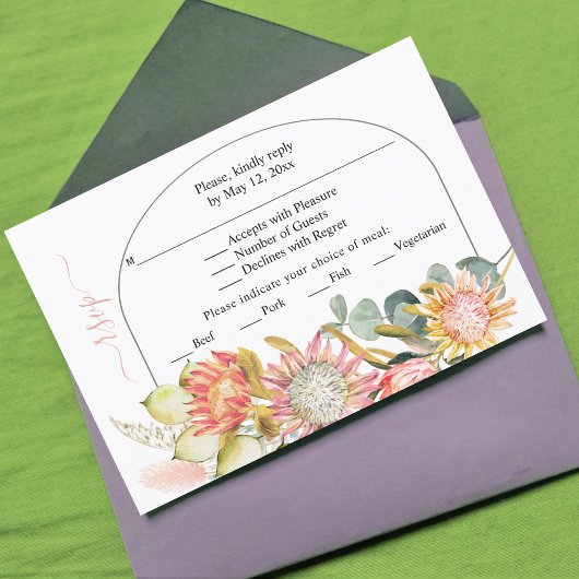Cartons Réponse Protea fleurs pampas herbe sauge vert mariage RSV