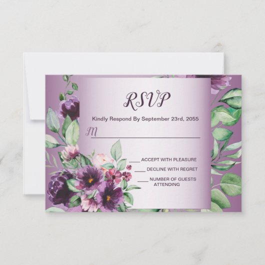 Cartons Réponse Purple Blush Floral Geometric Greenery Wedding (Devant)