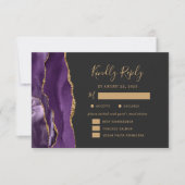 Cartons Réponse Purple Gold Agate Options de repas Noir Mariage RS (Devant)