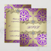 Cartons Réponse Purple Gold Damask Purple Party (Devant / Derrière)