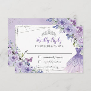 Cartons Réponse Purple Lilac Floral Argent Quinceañera Robe