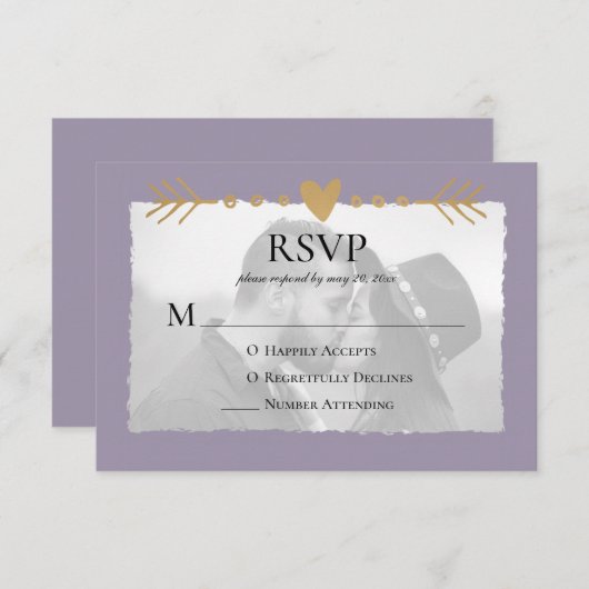 Cartons Réponse Purple Modern Photo Coeurs Or (Devant / Derrière)