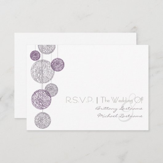 Cartons Réponse Purple Twine Globes Mariage R.S.V.P. (Devant / Derrière)