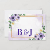 Cartons Réponse Purple White Floral Gold Frame Wedding Reply By (Devant)