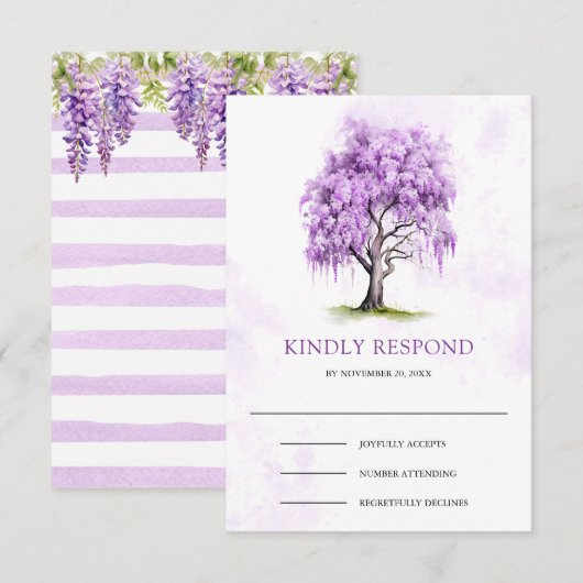 Cartons Réponse Purple Wisteria Floral Tree Wedding (Devant / Derrière)