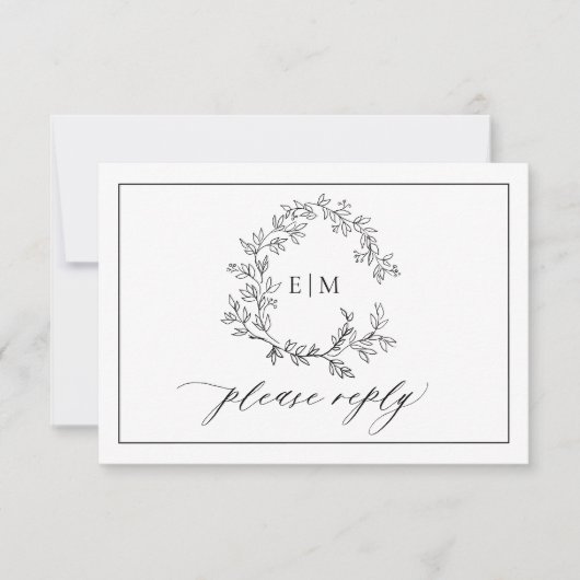 Cartons Réponse QR Code Blanc Noir Cimier Mariage Monogramme (Devant)