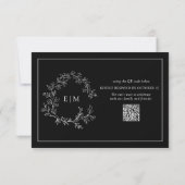 Cartons Réponse QR Code Blanc Noir Cimier Mariage Monogramme (Dos)