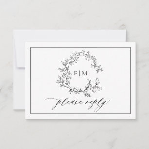 Cartons Réponse QR Code Blanc Noir Cimier Mariage Monogramme