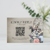 Cartons Réponse QR Code Dusty Blue Alice en Wonderland Mariage (Debout devant)