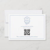 Cartons Réponse QR Code Dusty Blue Crest Monogram Mariage (Dos)