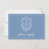 Cartons Réponse QR Code Dusty Blue Crest Monogram Mariage (Devant)