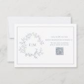 Cartons Réponse QR Code Dusty Blue Leafy Crest Monogram Mariage (Dos)
