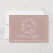 Cartons Réponse QR Code Dusty Rose Leafy Crest Monogram Mariage (Devant)