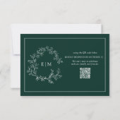 Cartons Réponse QR Code Emerald Green Leafer Crest Monogram Mariag (Dos)