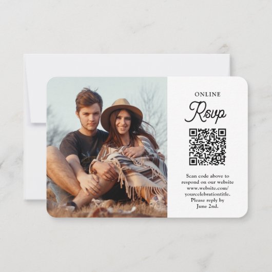 Cartons Réponse QR Code et options de repas Retro Script Mariage p (Dos)