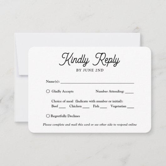 Cartons Réponse QR Code et options de repas Retro Script Mariage p (Devant)