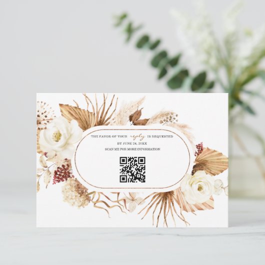 Cartons Réponse QR Code Fleurs blanches Pampas Grass Anniversaire (Debout devant)