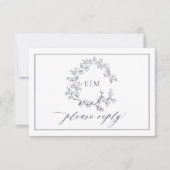 Cartons Réponse QR Code Marine Blue Leafy Crest Monogram Mariage (Devant)