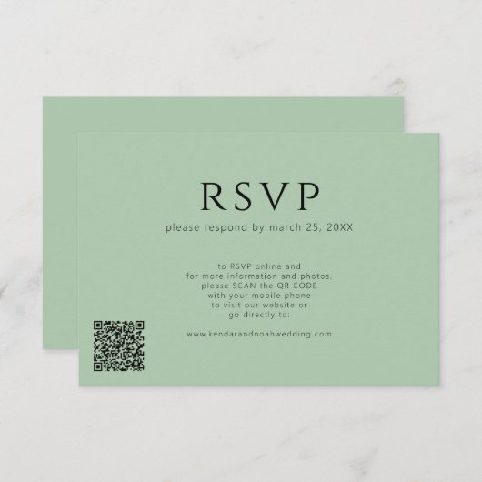 Cartons Réponse QR code minimum moderne sauge vert mariage (Devant / Derrière)