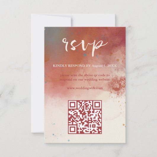 Cartons Réponse QR Code Moderne Aquarelle Terracotta Boho Mariage (Devant)