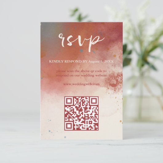 Cartons Réponse QR Code Moderne Aquarelle Terracotta Boho Mariage (Debout devant)