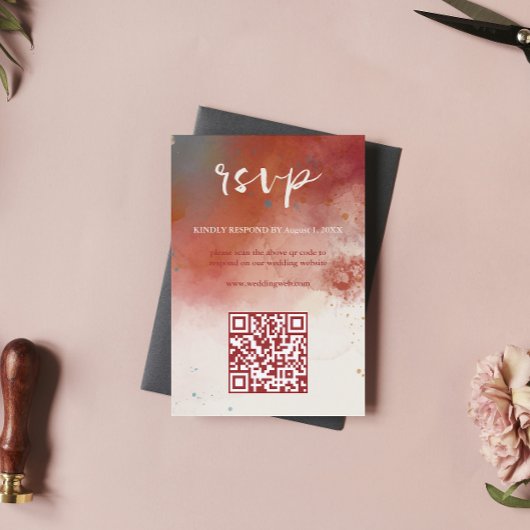 Cartons Réponse QR Code Moderne Aquarelle Terracotta Boho Mariage