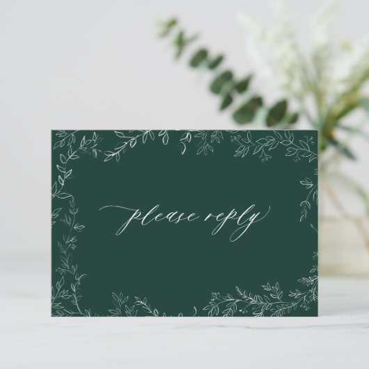 Cartons Réponse QR Code Moderne Emerald Vert Élégant Mariage feuil (Debout devant)