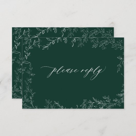 Cartons Réponse QR Code Moderne Emerald Vert Élégant Mariage feuil (Devant / Derrière)